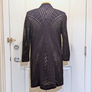 EUC Kasper XL Cotton Blend Open Knit Knee Length Cardigan